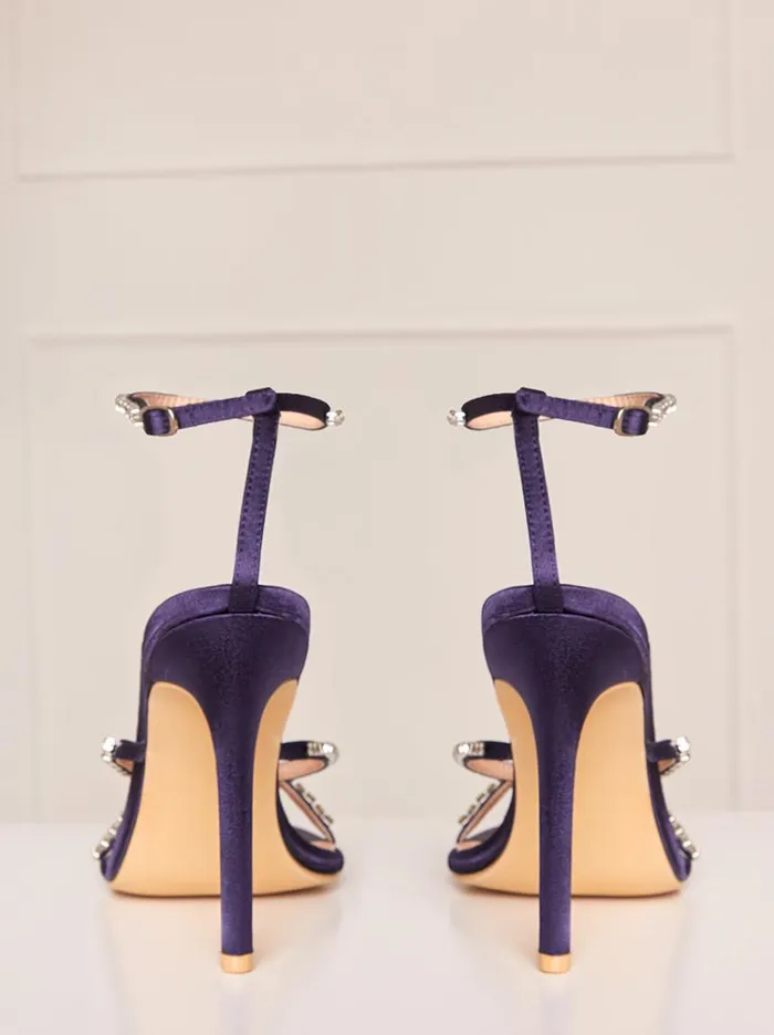 Chi Chi London High Heel Diamante Strap Sandals In Navy Women Shoes and Boots