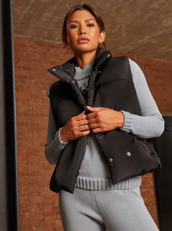 Chi Chi London Oversized Duvet Gilet In Black Women Winterwear