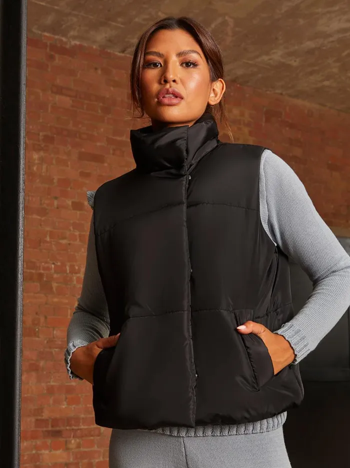 Chi Chi London Oversized Duvet Gilet In Black Women Winterwear