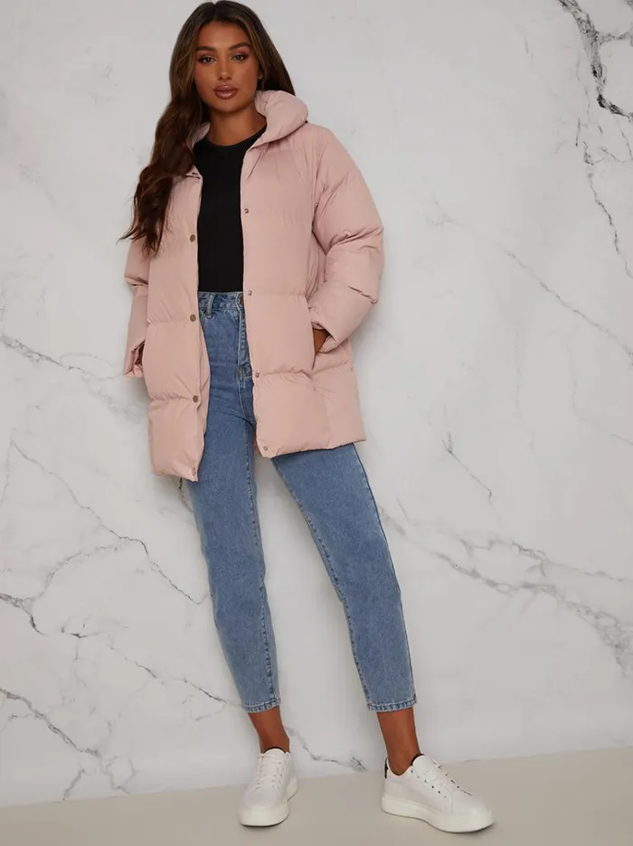 Chi Chi London Padded Puffer Coat In Pink Women Coats and Jackets