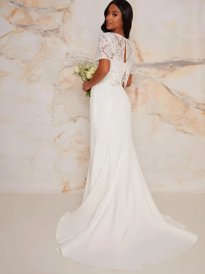 Chi Chi London Petite Lace Overlay Bodice Maxi Wedding Dress In White Women Lace Dresses Chi Chi London Petite Lace Overlay Bodice Maxi Wedding Dress In White Women Lace Dresses