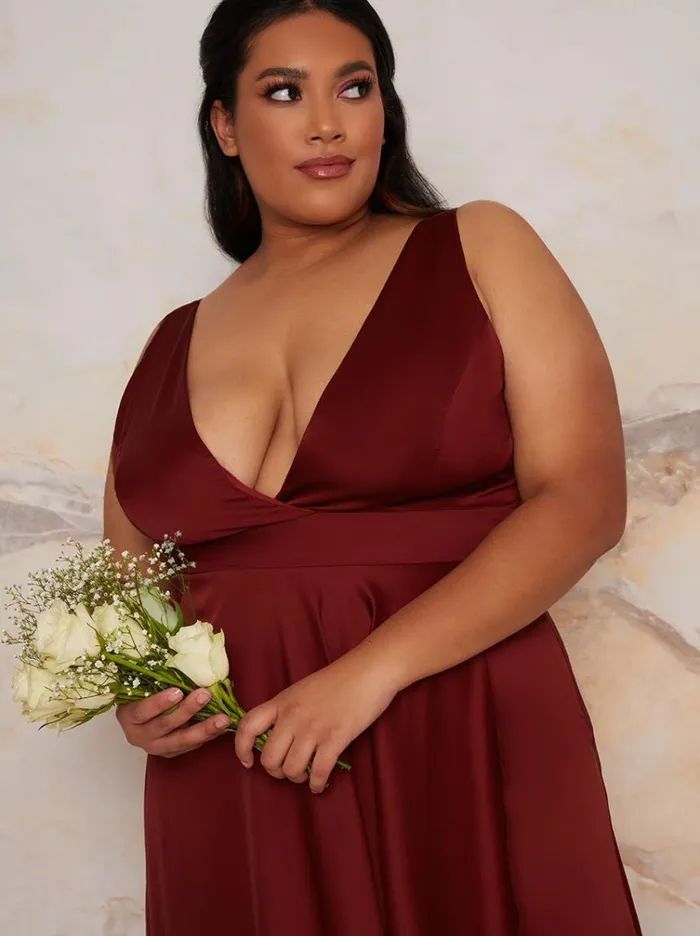 Chi Chi London Plus Size Satin Wrap Maxi Dress In Red Women Wrap Dresses