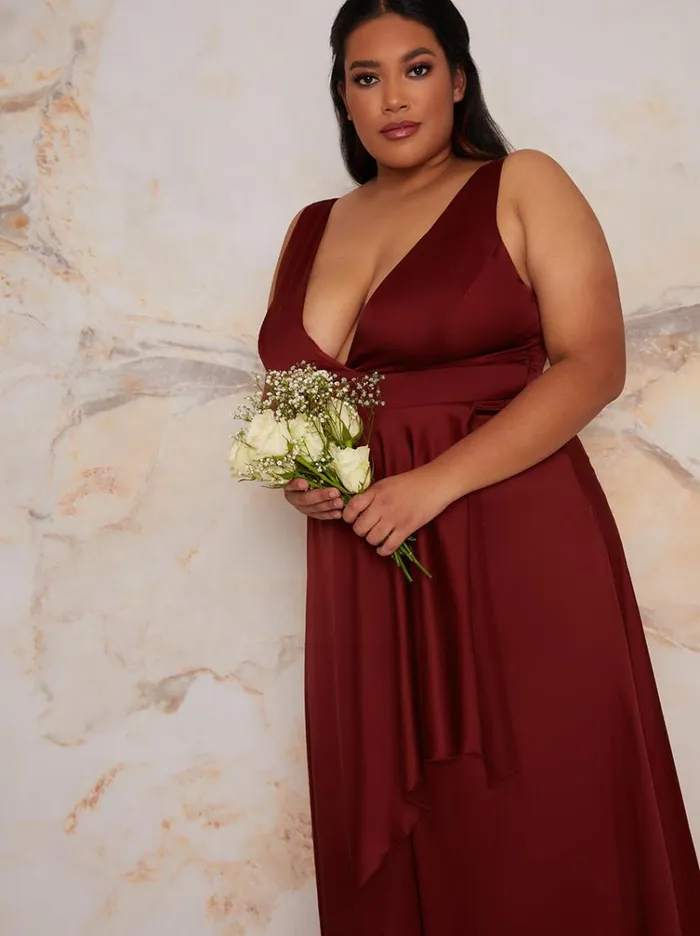 Chi Chi London Plus Size Satin Wrap Maxi Dress In Red Women Wrap Dresses