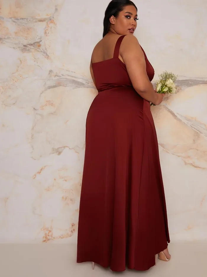 Chi Chi London Plus Size Satin Wrap Maxi Dress In Red Women Wrap Dresses