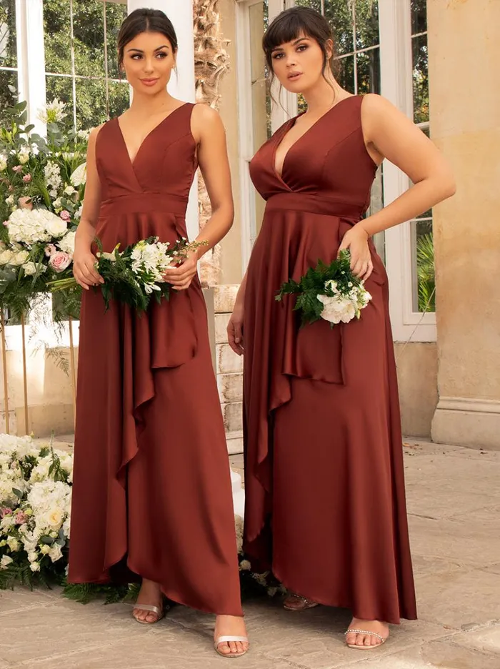 Chi Chi London Plus Size Satin Wrap Maxi Dress In Red Women Wrap Dresses