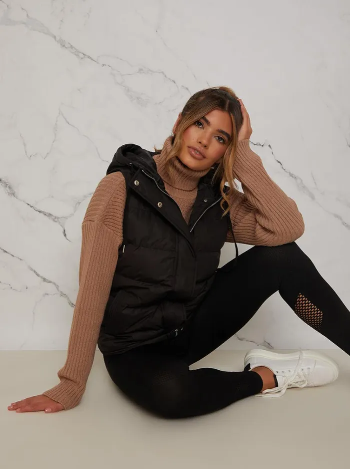 Chi Chi London Quilted Puffer Gilet In Black Women Coats and Jackets