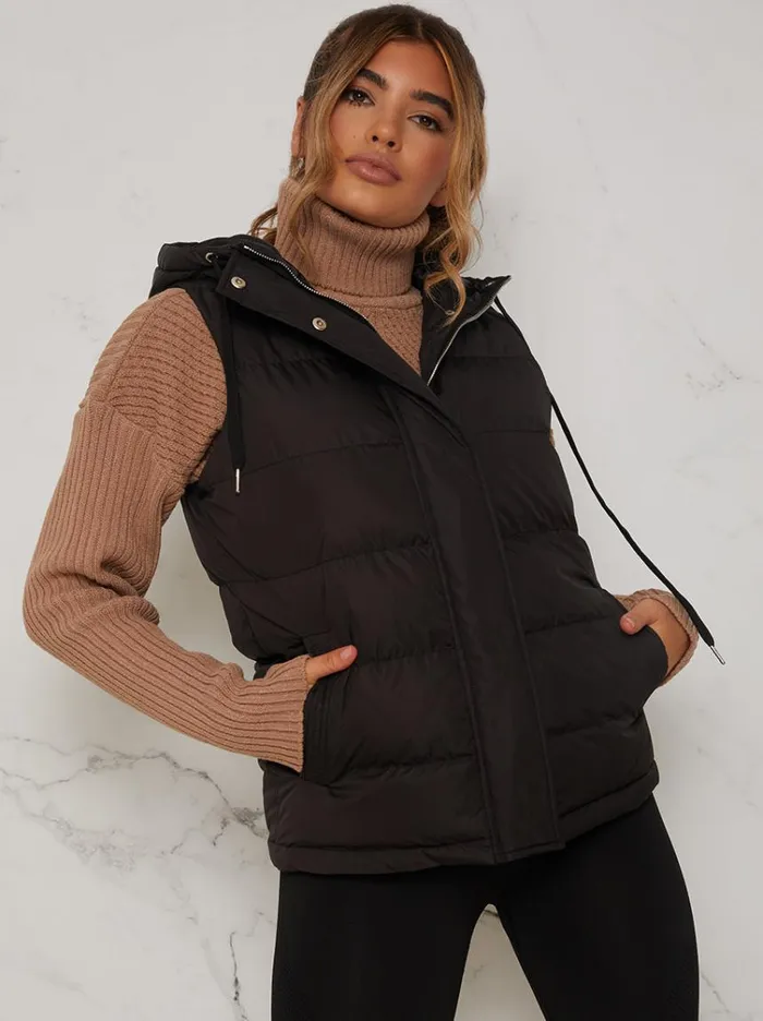 Chi Chi London Quilted Puffer Gilet In Black Women Coats and Jackets