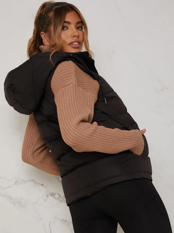 Chi Chi London Quilted Puffer Gilet In Black Women Coats and Jackets