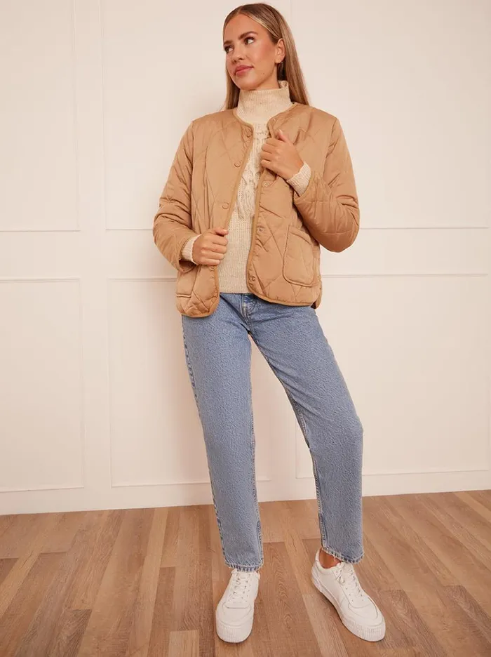 Chi Chi London Quilted Short Jacket In Camel Women Winterwear