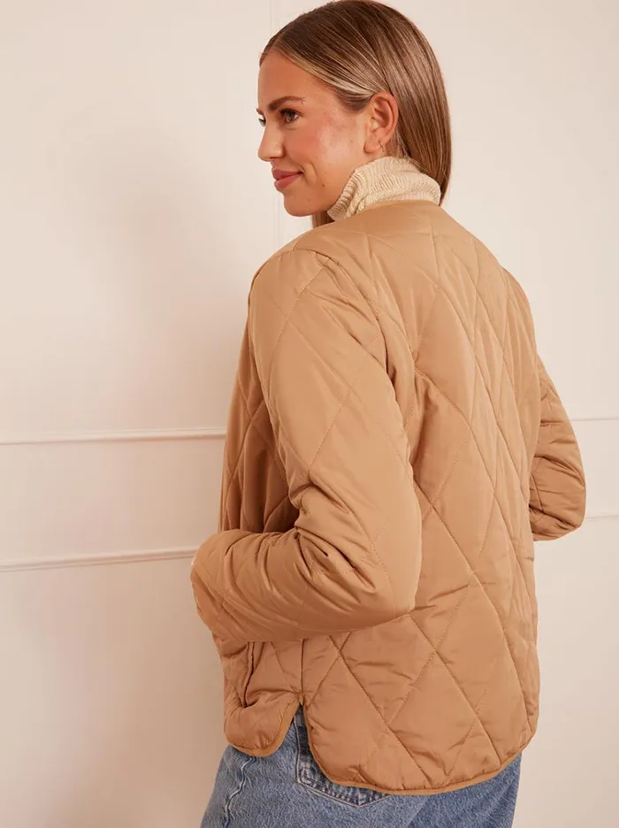 Chi Chi London Quilted Short Jacket In Camel Women Winterwear