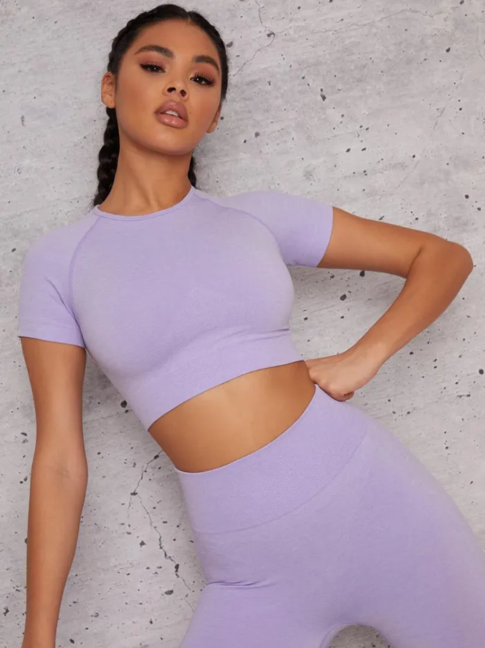 Chi Chi London Short Sleeved Cropped Sports Top In Purple Women Activewear