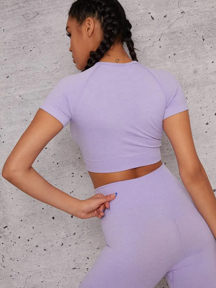 Chi Chi London Short Sleeved Cropped Sports Top In Purple Women Activewear