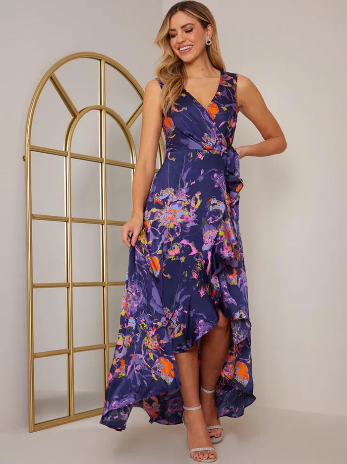 Chi Chi London Sleeveless Neon Abstract Print Wrap Midi Dress In Blue Women Wrap Dresses Chi Chi London Sleeveless Neon Abstract Print Wrap Midi Dress In Blue Women Wrap Dresses