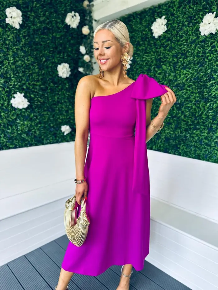 Chloe Bow Detail Occasion Dress Orchid Womens Canella Lane Maxi