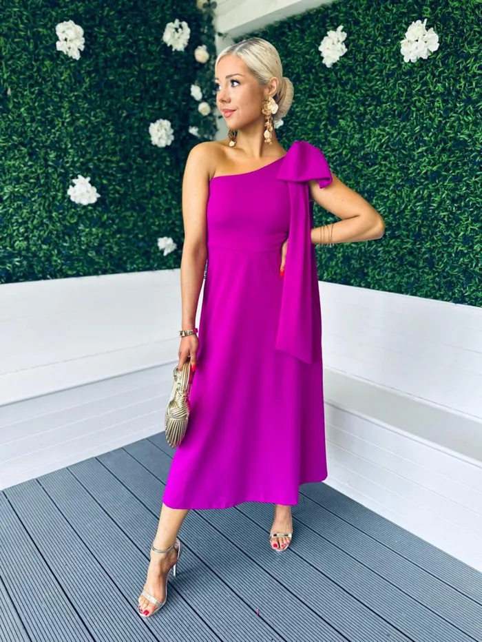 Chloe Bow Detail Occasion Dress Orchid Womens Canella Lane Maxi