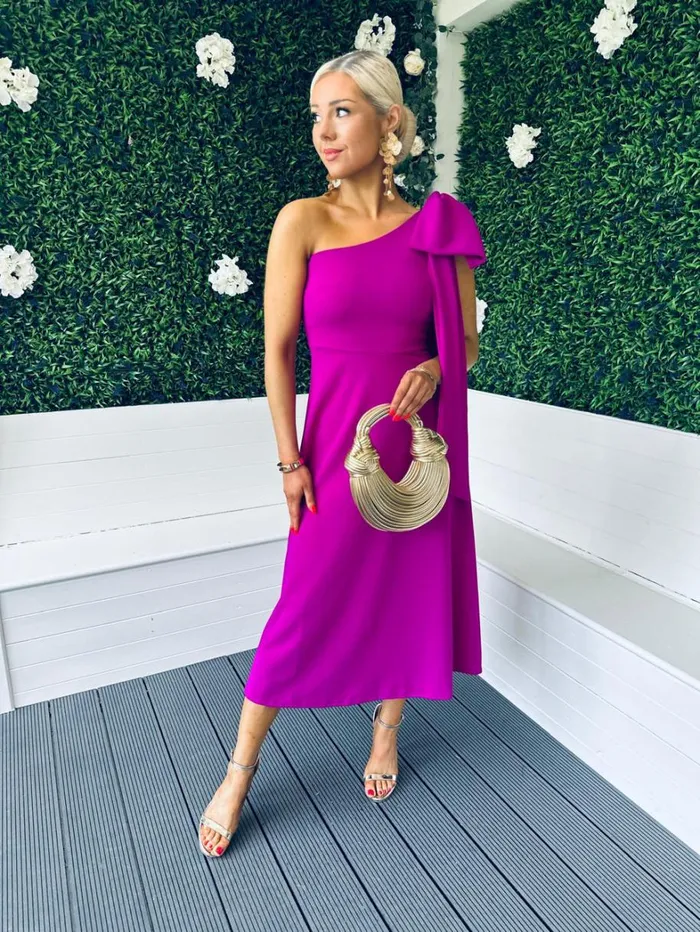 Chloe Bow Detail Occasion Dress Orchid Womens Canella Lane Maxi