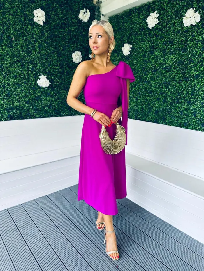 Chloe Bow Detail Occasion Dress Orchid Womens Canella Lane Maxi
