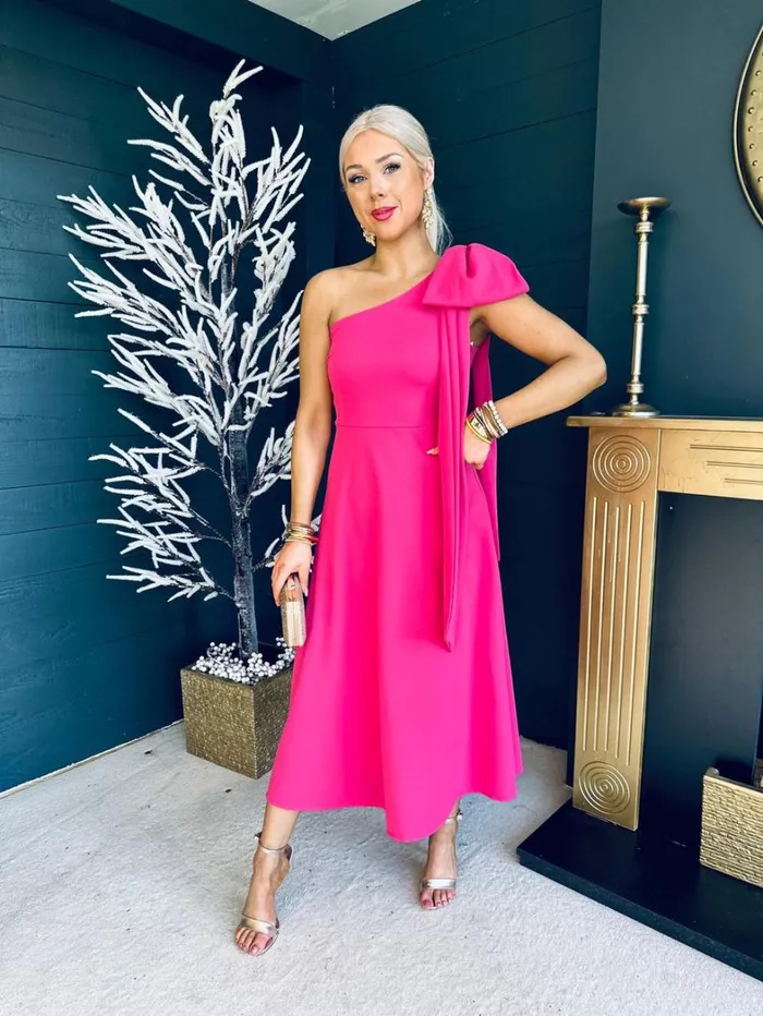 Chloe Bow Detail Occasion Dress Pink Womens Canella Lane Maxi