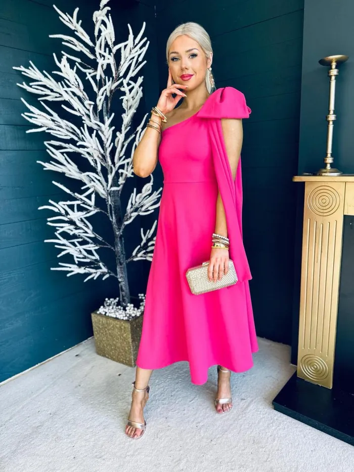 Chloe Bow Detail Occasion Dress Pink Womens Canella Lane Maxi