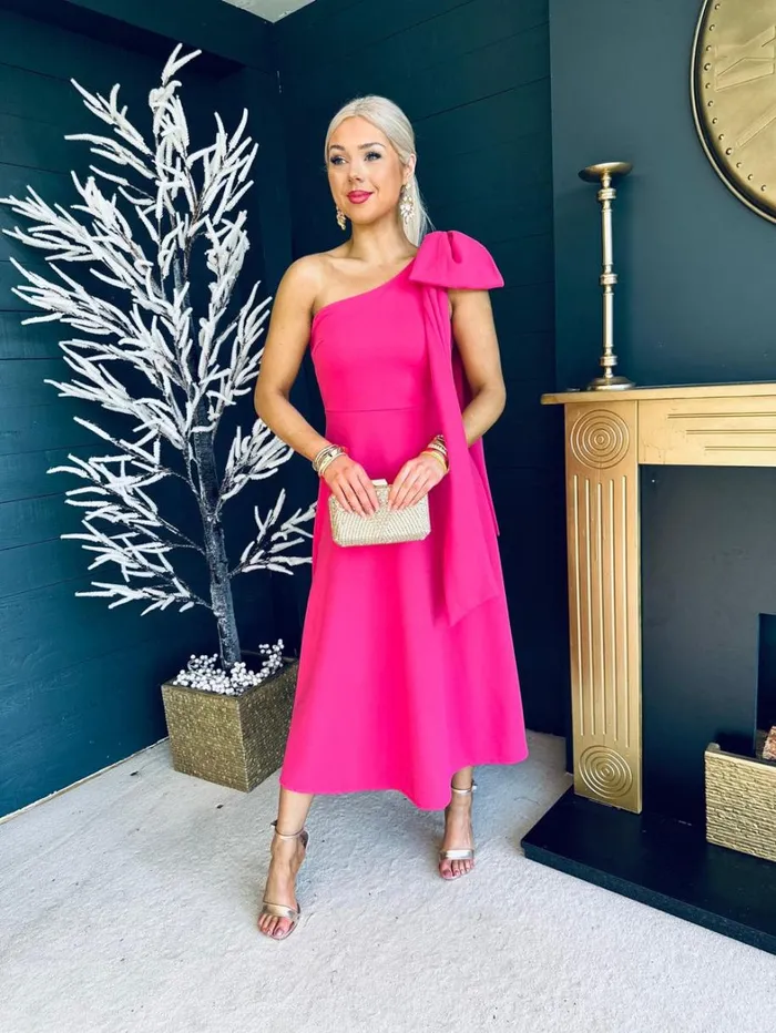 Chloe Bow Detail Occasion Dress Pink Womens Canella Lane Maxi