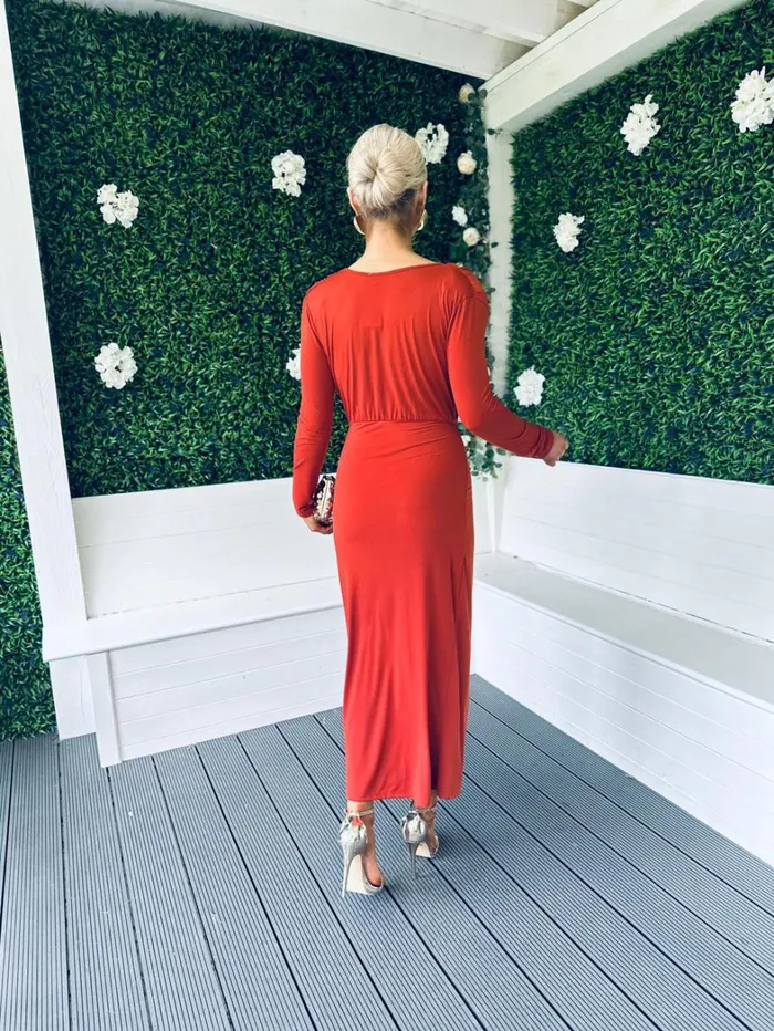 Ciara Plunge Midi Dress Burnt Orange Womens Canella Lane Maxi
