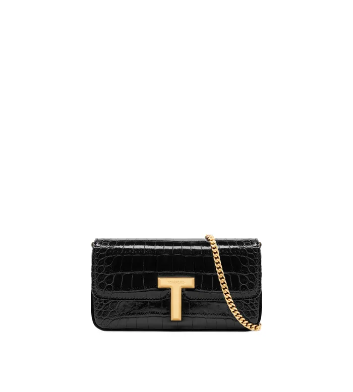 Clutches Women TOM FORD SHINY STAMPED CROCODILE LEATHER WALLIS MINI BAG Black