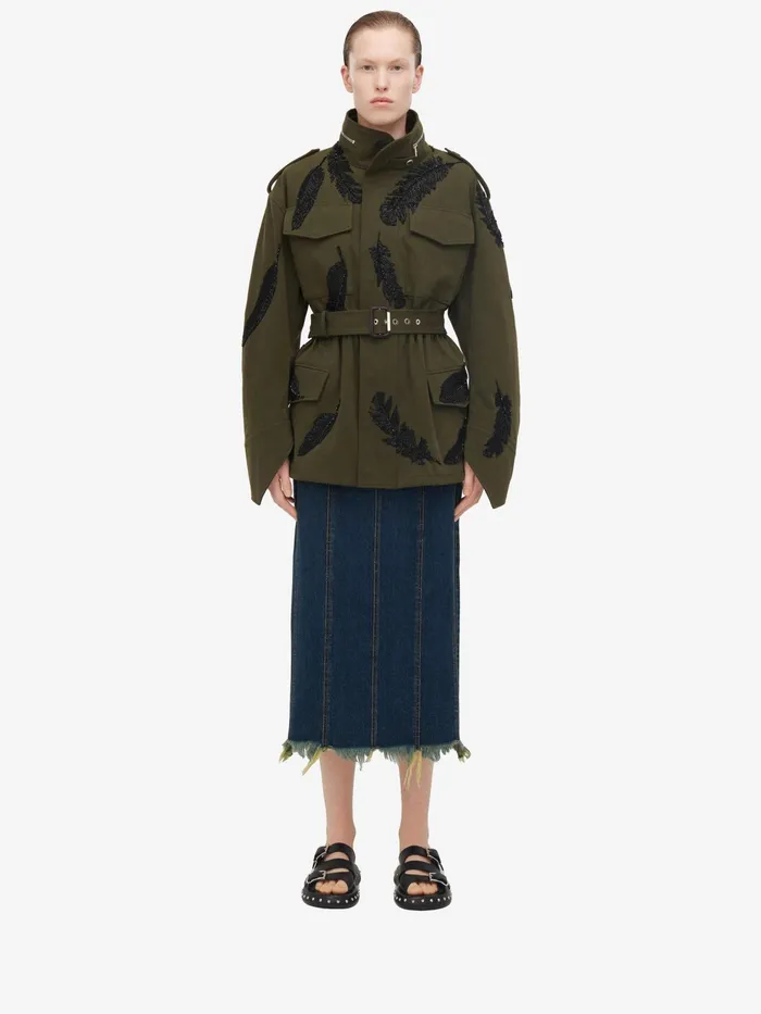Coats And Outerwear Women Alexander McQueen Feather Embroidery Parka Jacket Khaki Coats And Outerwear Women Alexander McQueen Feather Embroidery Parka Jacket Khaki