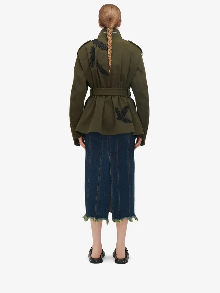 Coats And Outerwear Women Alexander McQueen Feather Embroidery Parka Jacket Khaki Coats And Outerwear Women Alexander McQueen Feather Embroidery Parka Jacket Khaki