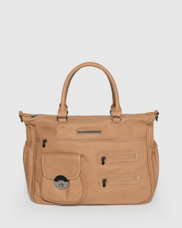Colette By Colette Hayman Baby Bags Caramel Pocket And Zip Baby Bag With Gunmetal Hardware 8211 Bags