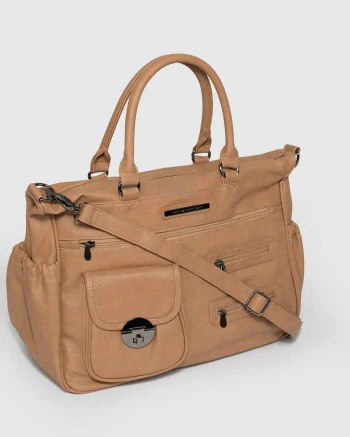 Colette By Colette Hayman Baby Bags Caramel Pocket And Zip Baby Bag With Gunmetal Hardware 8211 Bags