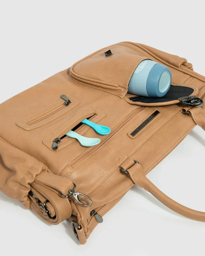 Colette By Colette Hayman Baby Bags Caramel Pocket And Zip Baby Bag With Gunmetal Hardware 8211 Bags