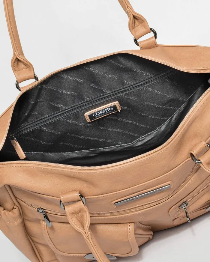Colette By Colette Hayman Baby Bags Caramel Pocket And Zip Baby Bag With Gunmetal Hardware 8211 Bags