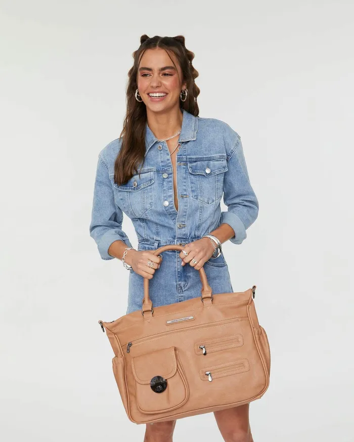 Colette By Colette Hayman Baby Bags Caramel Pocket And Zip Baby Bag With Gunmetal Hardware 8211 Bags