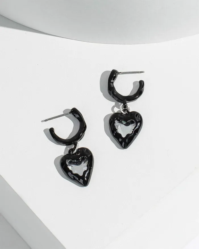 Colette By Colette Hayman Black Beaten Heart Huggie Hoop Earrings Jewellery Statement Earrings Colette By Colette Hayman Black Beaten Heart Huggie Hoop Earrings Jewellery Statement Earrings