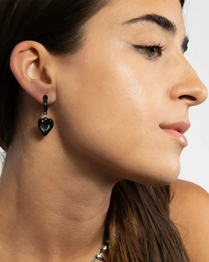 Colette By Colette Hayman Black Beaten Heart Huggie Hoop Earrings Jewellery Statement Earrings