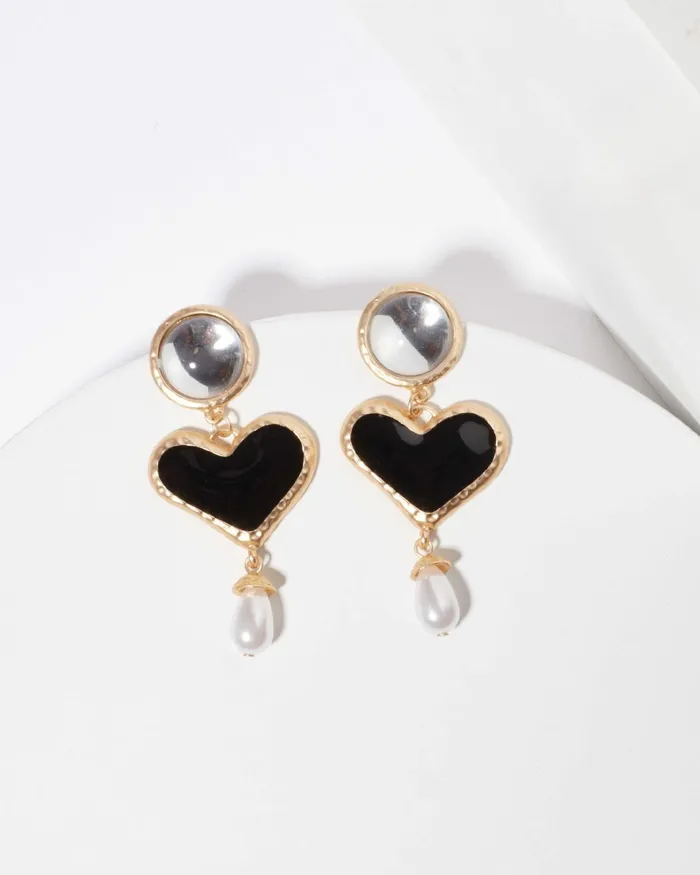 Colette By Colette Hayman Black Framed Heart Textural Earrings Jewellery Statement Earrings Colette By Colette Hayman Black Framed Heart Textural Earrings Jewellery Statement Earrings