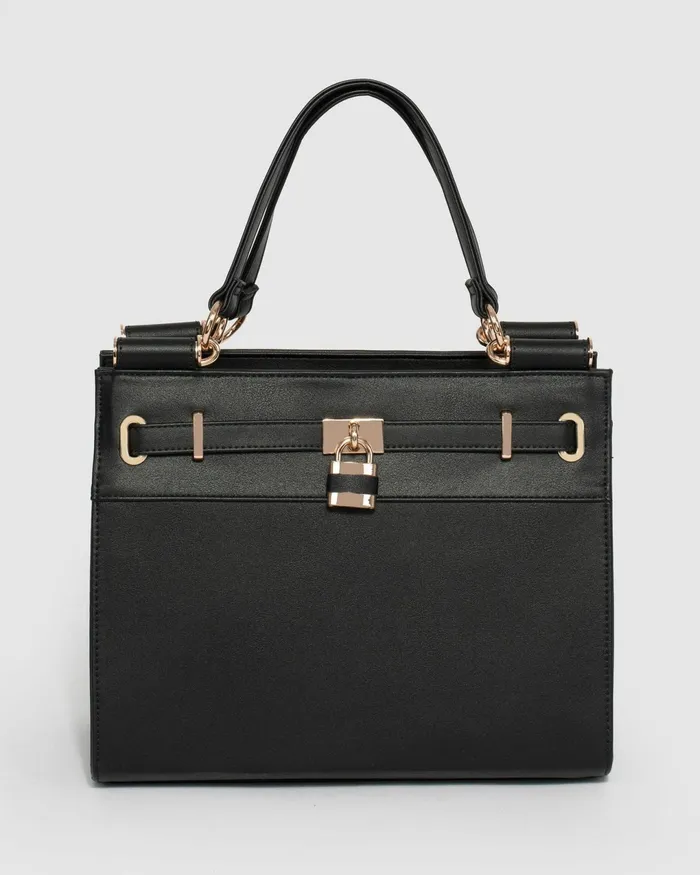 Colette By Colette Hayman Black Stephanie Square Lock Tote Bag Online Bags Work Bags