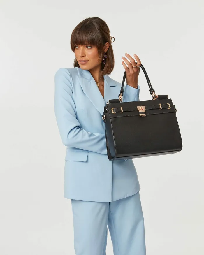 Colette By Colette Hayman Black Stephanie Square Lock Tote Bag Online Bags Work Bags