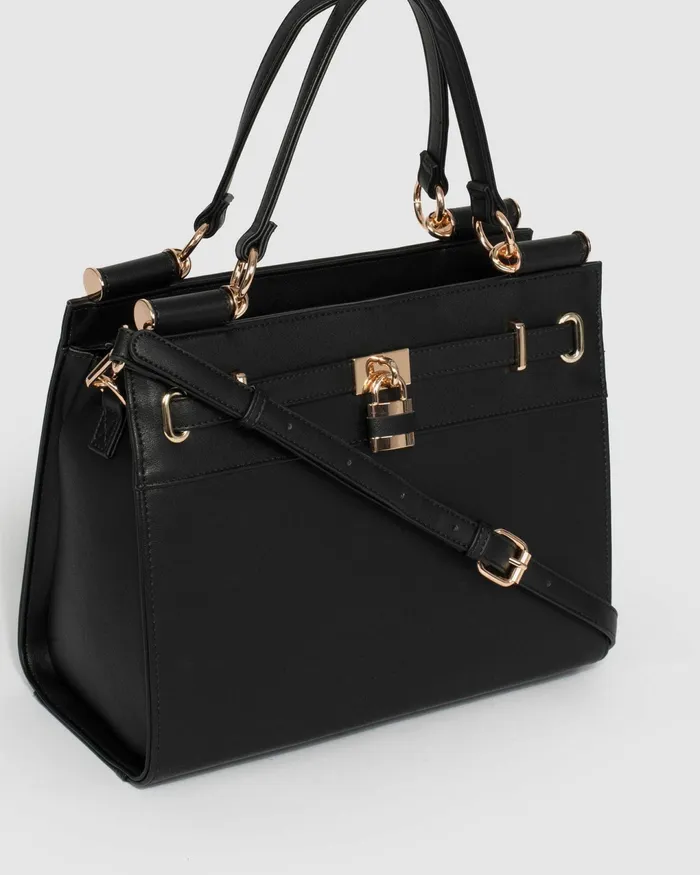 Colette By Colette Hayman Black Stephanie Square Lock Tote Bag Online Bags Work Bags