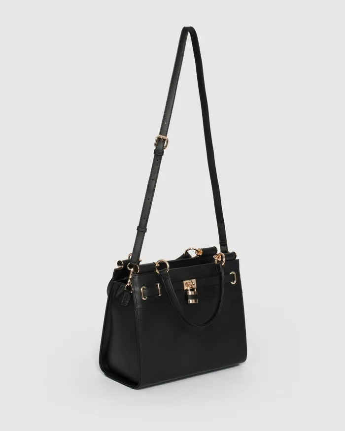 Colette By Colette Hayman Black Stephanie Square Lock Tote Bag Online Bags Work Bags