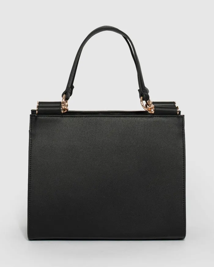 Colette By Colette Hayman Black Stephanie Square Lock Tote Bag Online Bags Work Bags