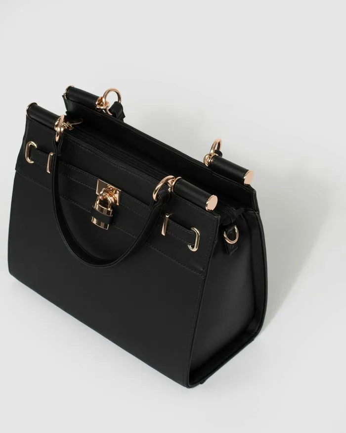Colette By Colette Hayman Black Stephanie Square Lock Tote Bag Online Bags Work Bags