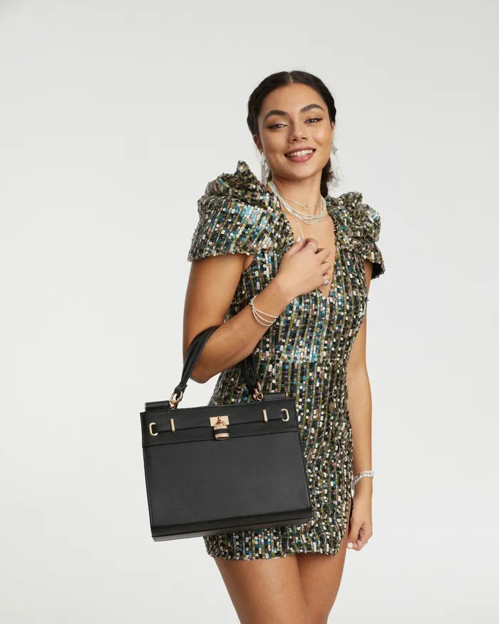 Colette By Colette Hayman Black Stephanie Square Lock Tote Bag Online Bags Work Bags
