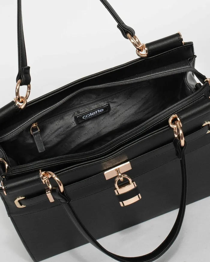 Colette By Colette Hayman Black Stephanie Square Lock Tote Bag Online Bags Work Bags
