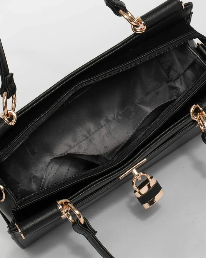 Colette By Colette Hayman Black Stephanie Square Lock Tote Bag Online Bags Work Bags