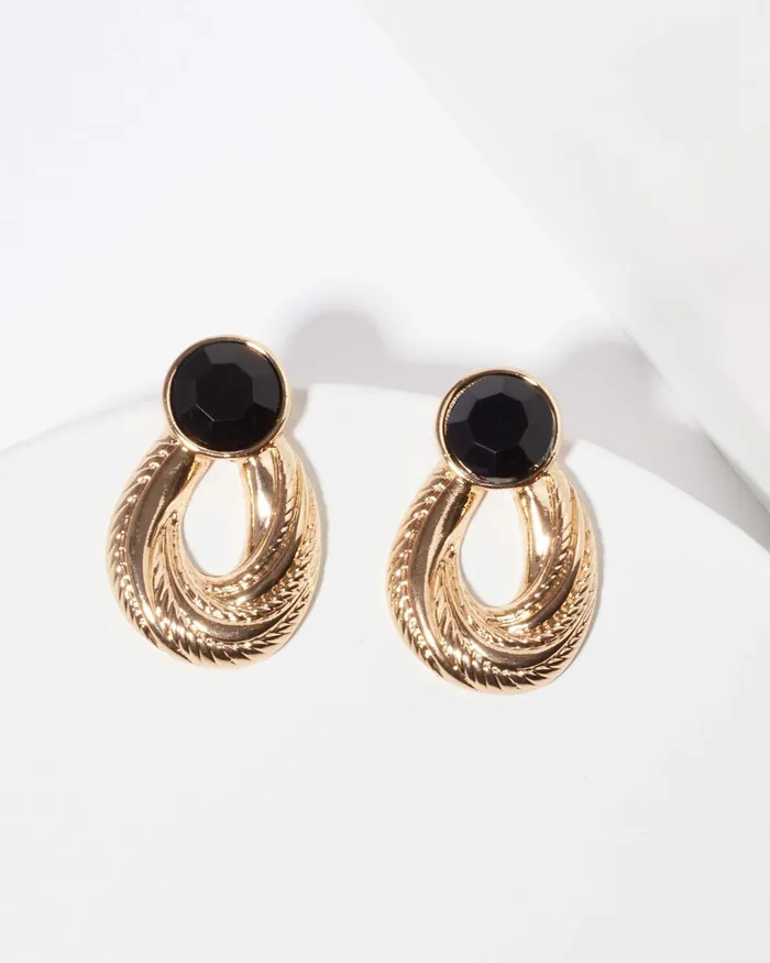 Colette By Colette Hayman Black Twist Loop Door Knocker Earrings Jewellery Statement Earrings