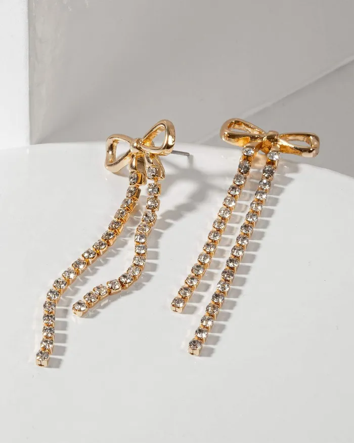 Colette By Colette Hayman Drop Gold Metal And Crystal Bow Detail Earrings 8211 Jewellery