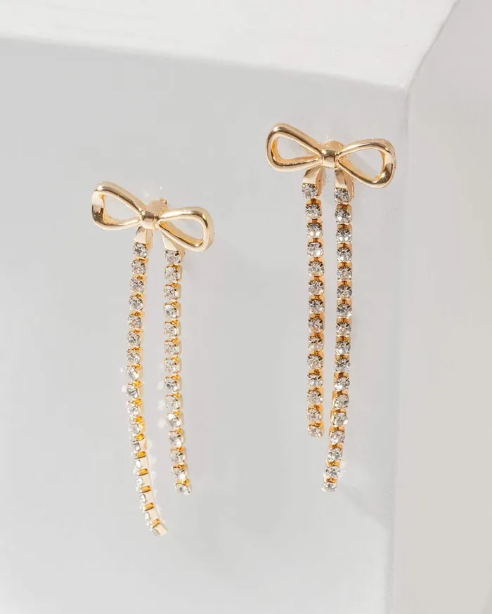 Colette By Colette Hayman Drop Gold Metal And Crystal Bow Detail Earrings 8211 Jewellery