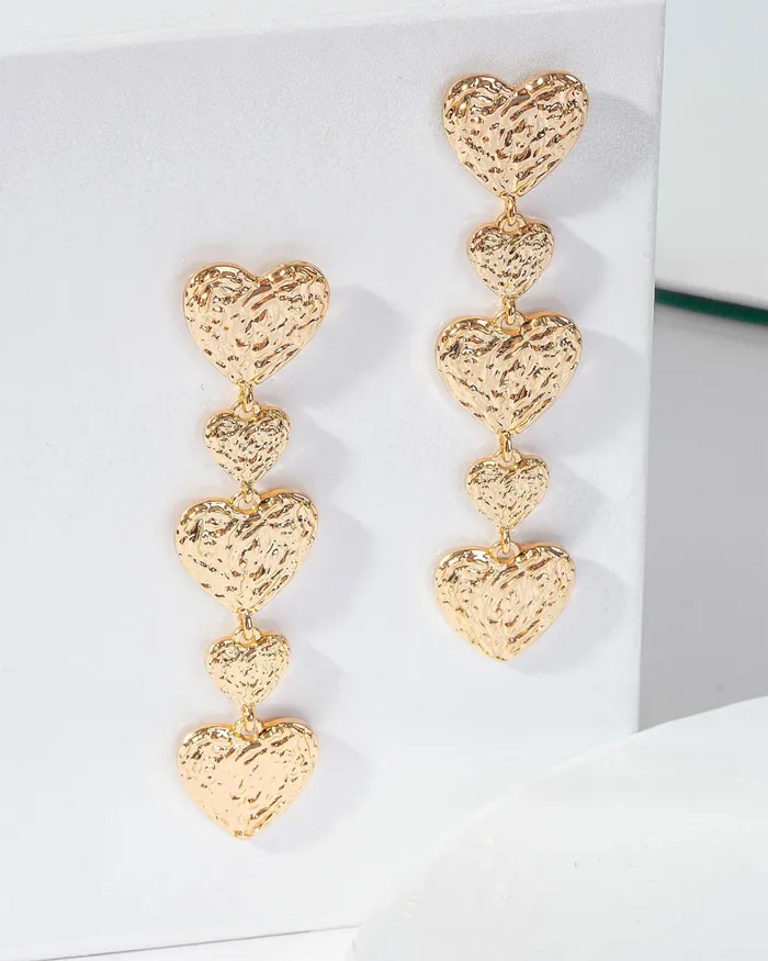 Colette By Colette Hayman Gold Textured Heart Drop Earrings Jewellery Drop