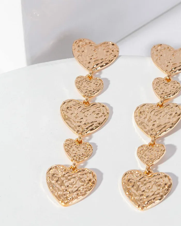 Colette By Colette Hayman Gold Textured Heart Drop Earrings Jewellery Drop